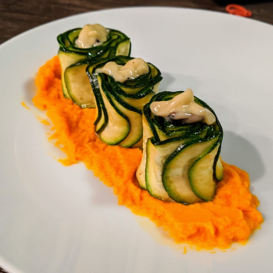 Squash Rosettes with Carrot Puree and Truffle Aioli